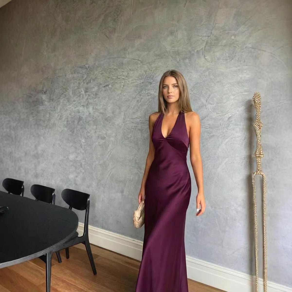 Satin V-neck Backless Bow-tied Mermaid Long Dress | Luxury Home Accessories | Heulog Glow