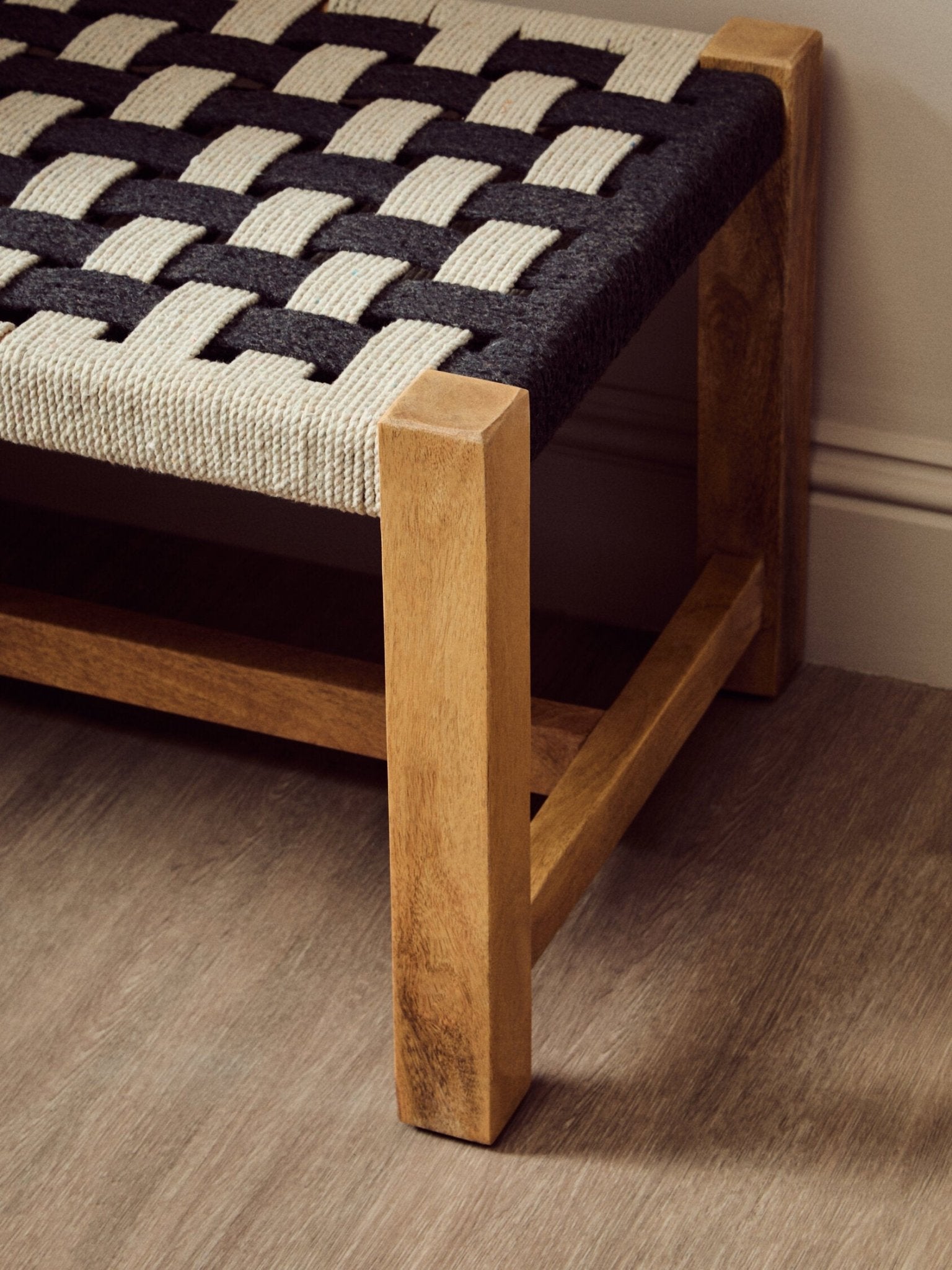 Satna Black And White Jute Bench | Luxury Home Accessories | Heulog Glow