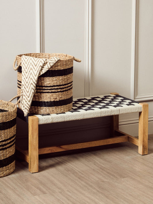 Satna Black And White Jute Bench | Luxury Home Accessories | Heulog Glow