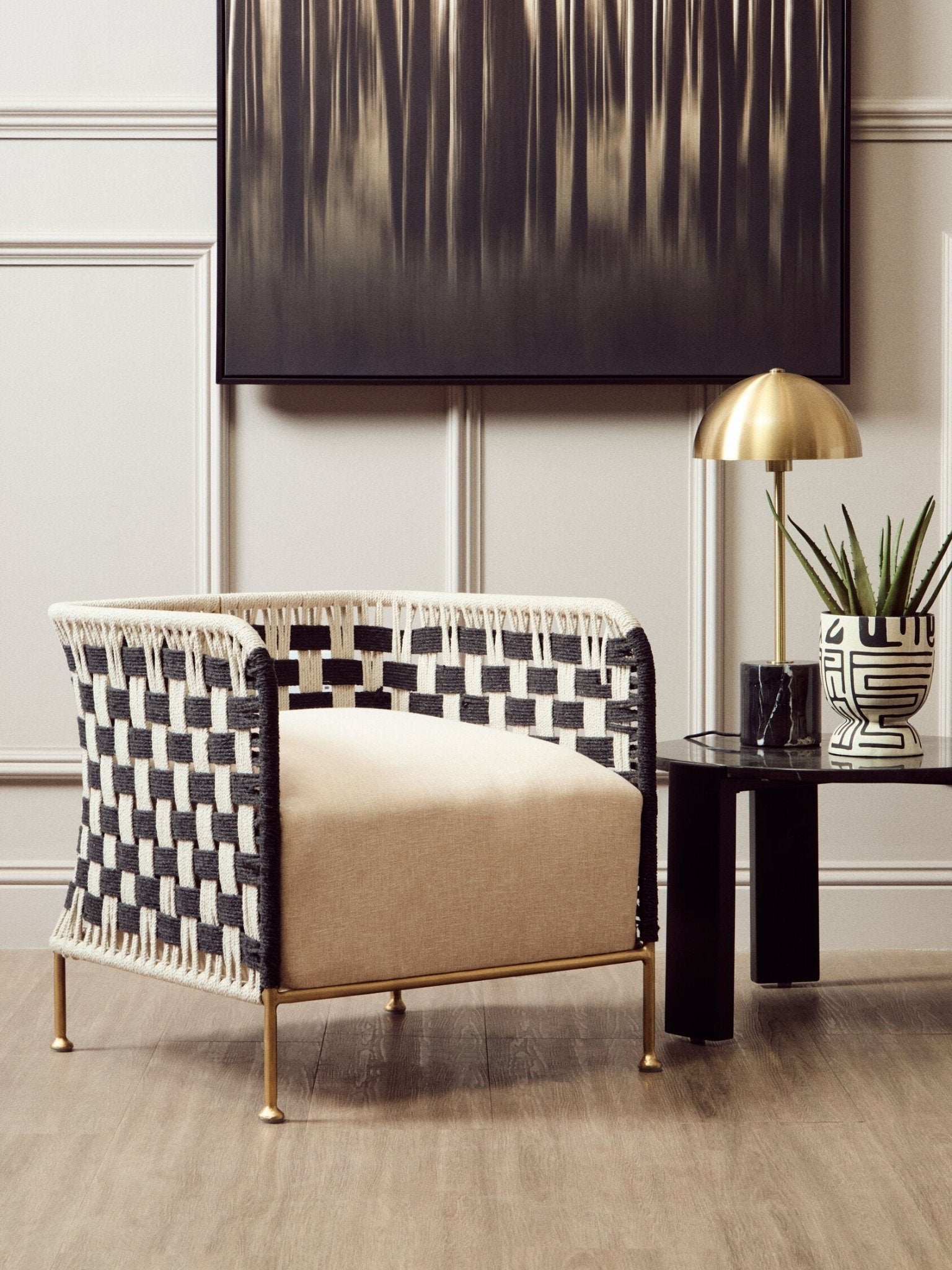 Satna Black And White Jute Chair | Luxury Home Accessories | Heulog Glow