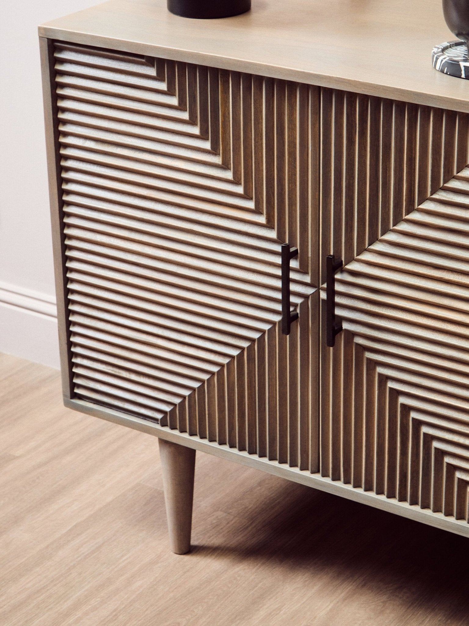 Satna Two Door Greywash Carved Mango Wood Sideboard | Luxury Home Accessories | Heulog Glow
