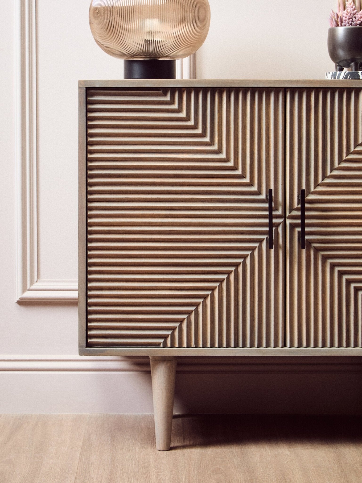 Satna Two Door Greywash Carved Mango Wood Sideboard | Luxury Home Accessories | Heulog Glow