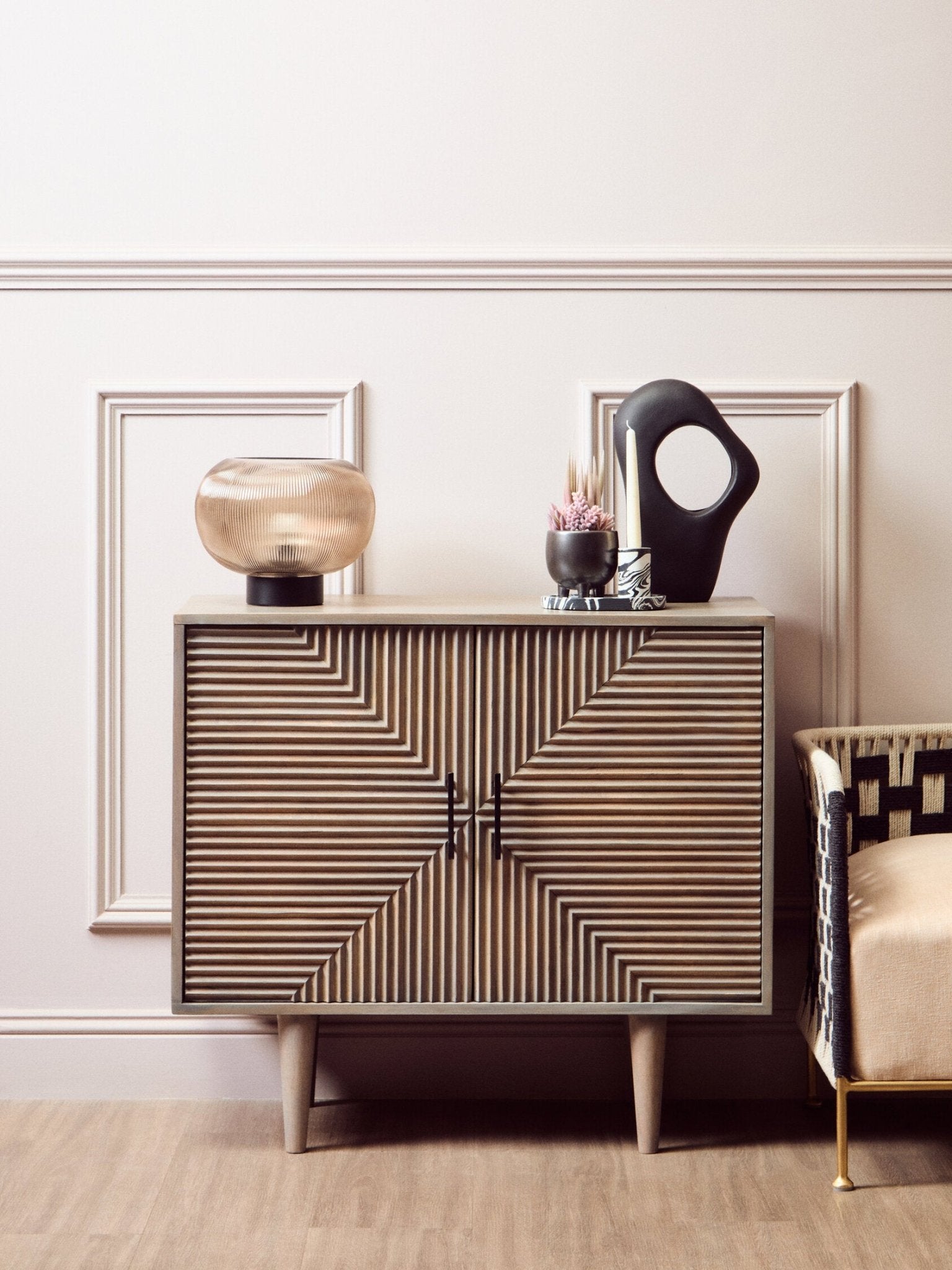Satna Two Door Greywash Carved Mango Wood Sideboard | Luxury Home Accessories | Heulog Glow