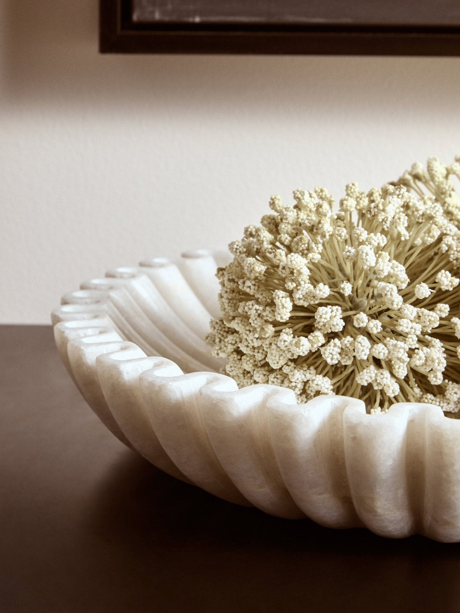 Savio Large White Fluted Marble Bowl | Luxury Home Accessories | Heulog Glow