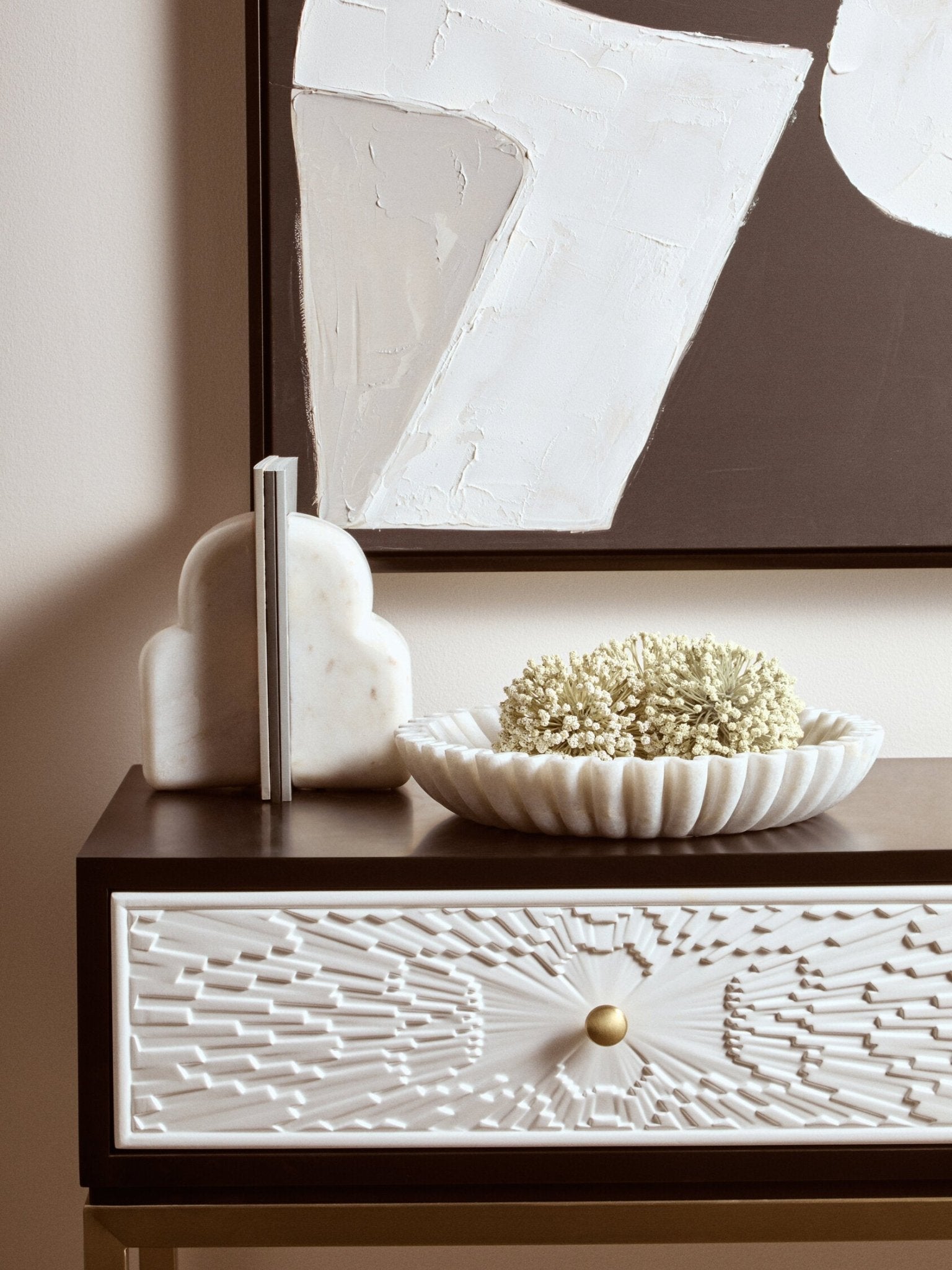 Savio Large White Fluted Marble Bowl | Luxury Home Accessories | Heulog Glow