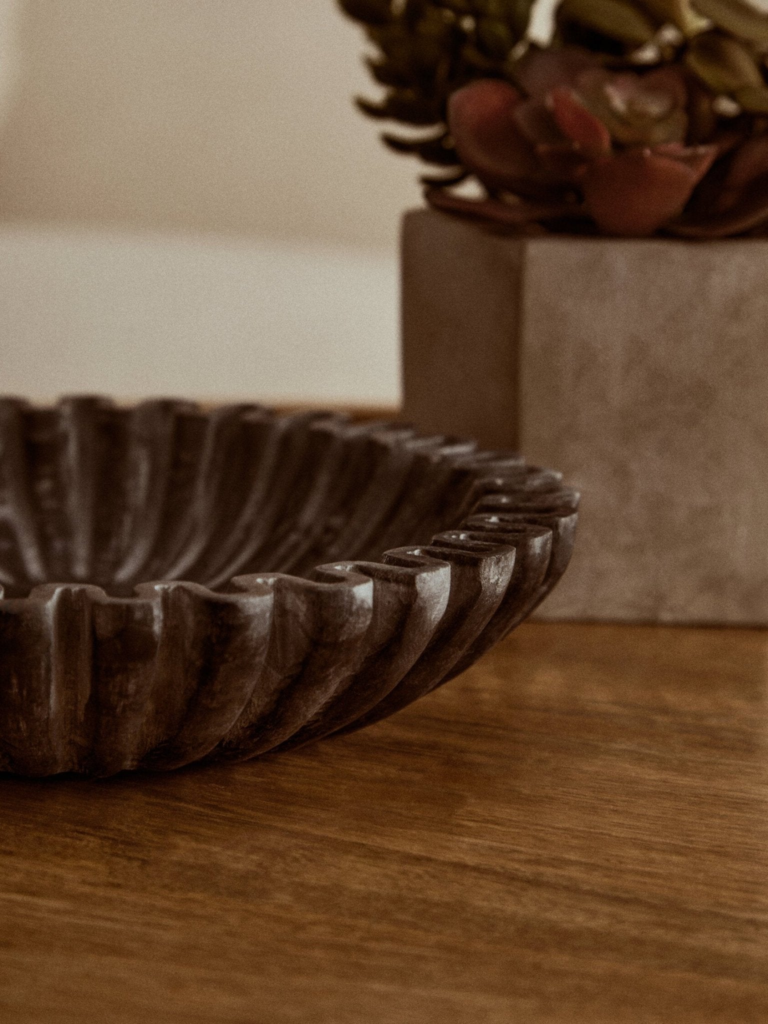 Savio Small Grey Fluted Marble Bowl | Luxury Home Accessories | Heulog Glow