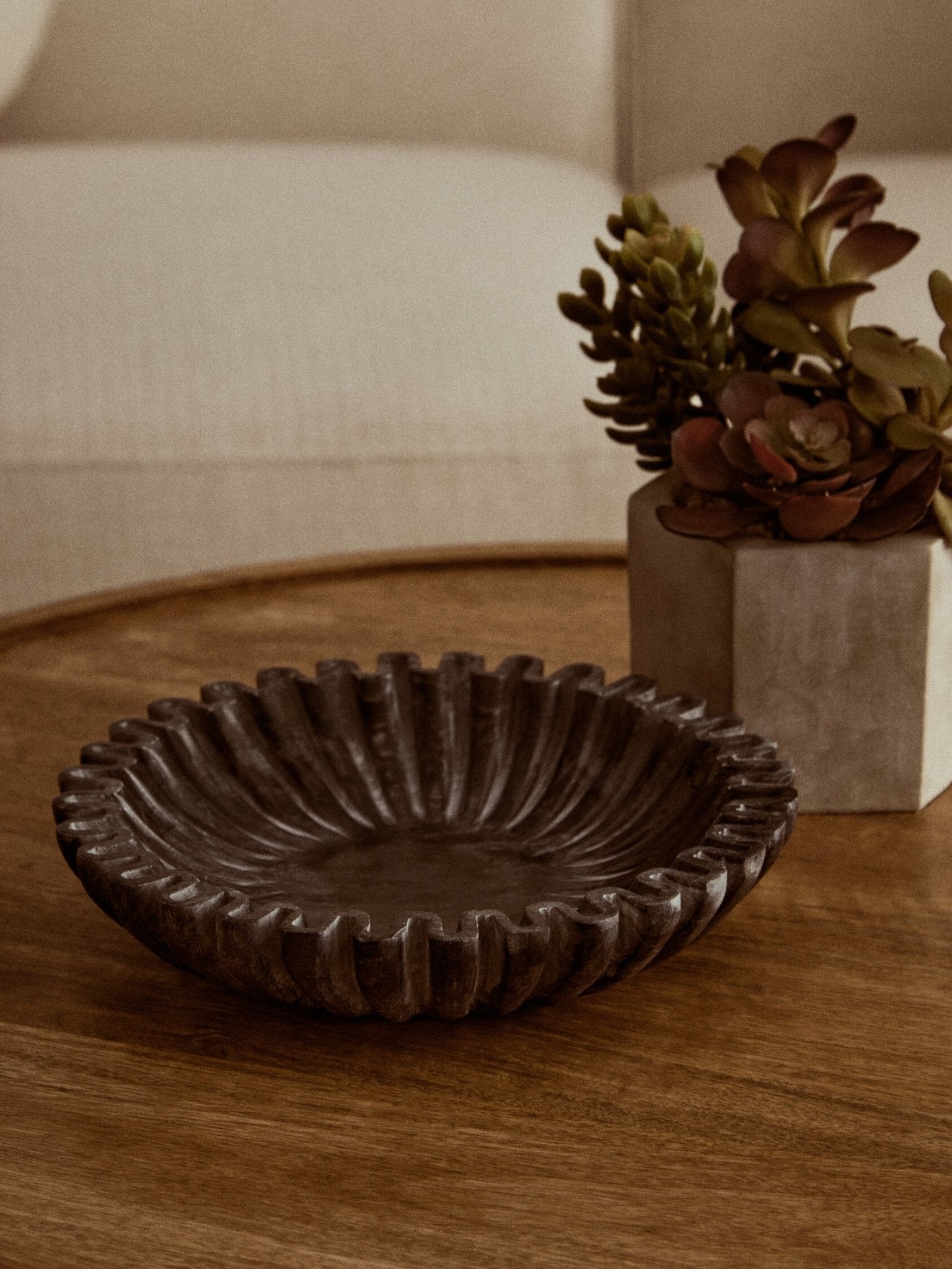 Savio Small Grey Fluted Marble Bowl | Luxury Home Accessories | Heulog Glow