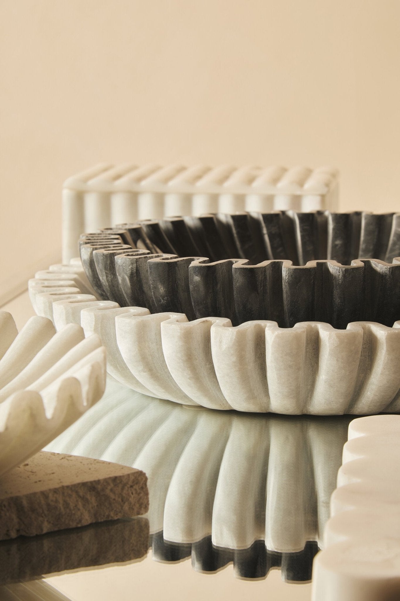 Savio Small Grey Fluted Marble Bowl | Luxury Home Accessories | Heulog Glow