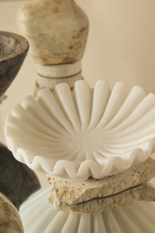 Savio White Fluted Marble Trinket Bowl | Luxury Home Accessories | Heulog Glow