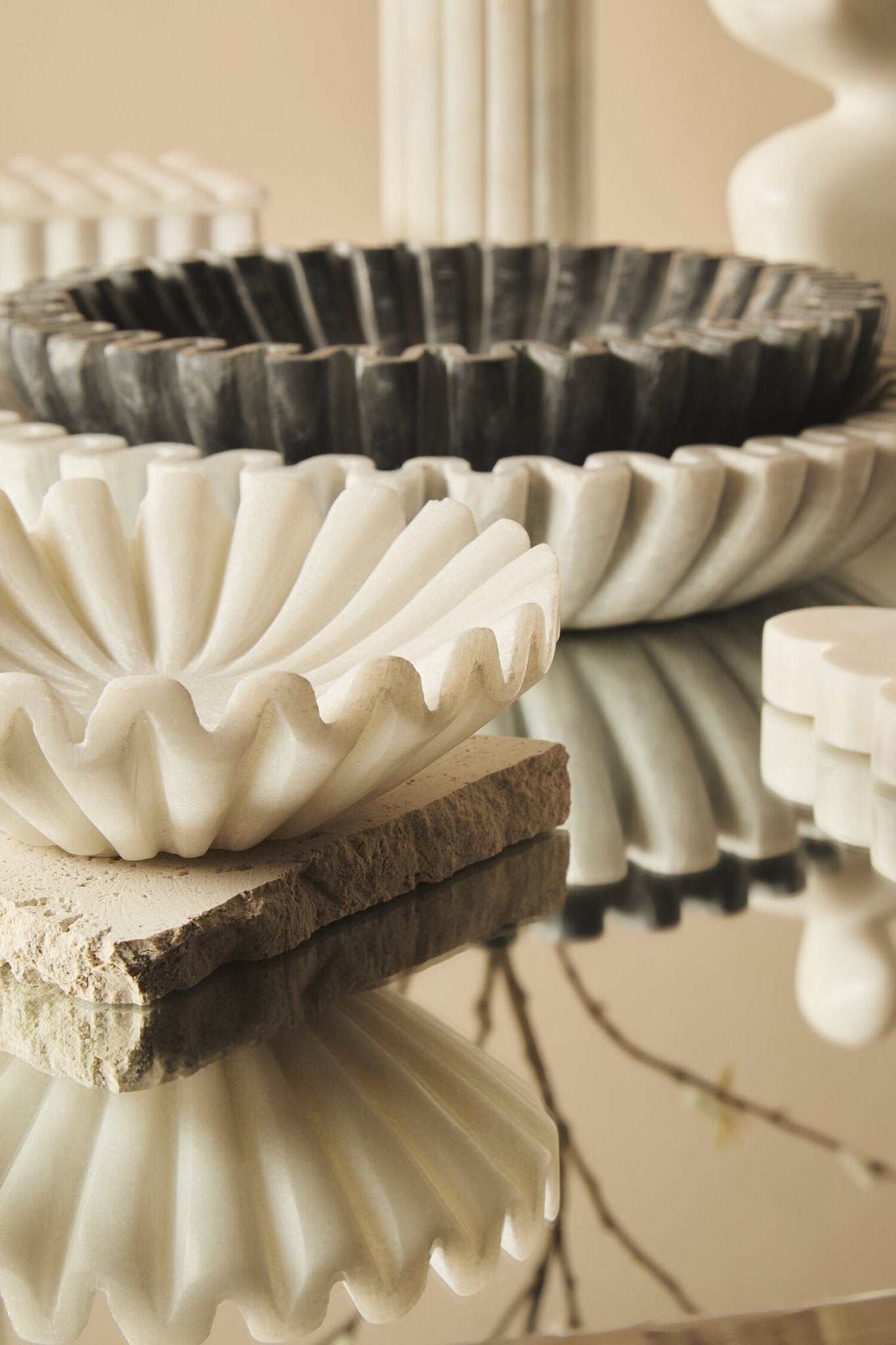 Savio White Fluted Marble Trinket Bowl | Luxury Home Accessories | Heulog Glow