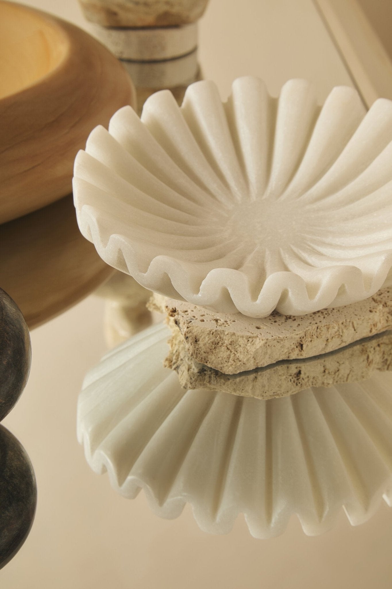 Savio White Fluted Marble Trinket Bowl | Luxury Home Accessories | Heulog Glow
