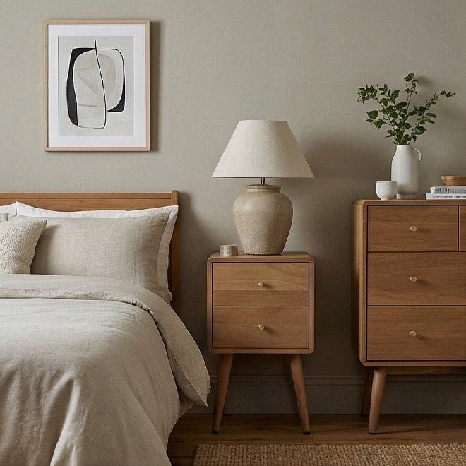 Scandinavian Light Walnut Logan Narrow Bedside Table | Luxury Home Accessories | Heulog Glow