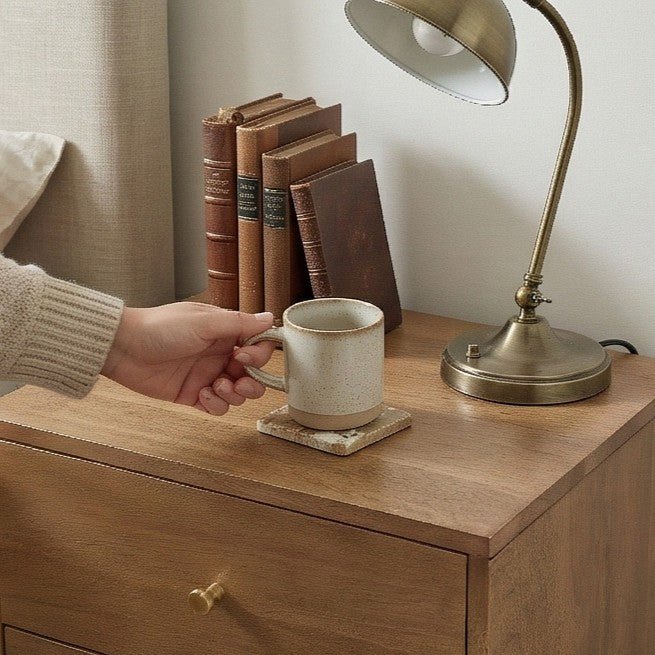 Scandinavian Light Walnut Oslo Bedside Table | Luxury Home Accessories | Heulog Glow