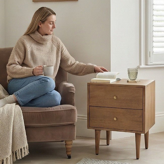 Scandinavian Light Walnut Oslo Bedside Table | Luxury Home Accessories | Heulog Glow