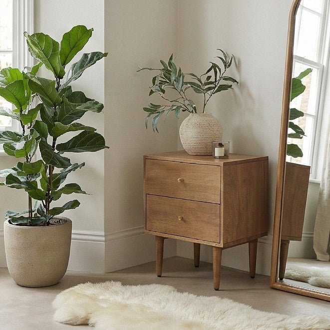 Scandinavian Light Walnut Oslo Bedside Table | Luxury Home Accessories | Heulog Glow