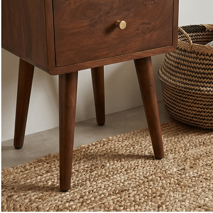 Scandinavian Walnut Logan Narrow Bedside Table | Luxury Home Accessories | Heulog Glow