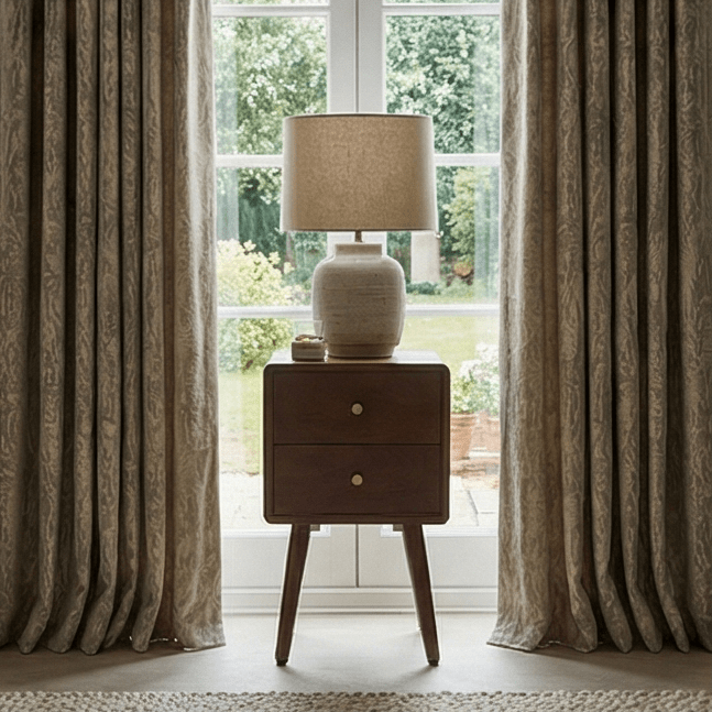 Scandinavian Walnut Logan Narrow Bedside Table | Luxury Home Accessories | Heulog Glow