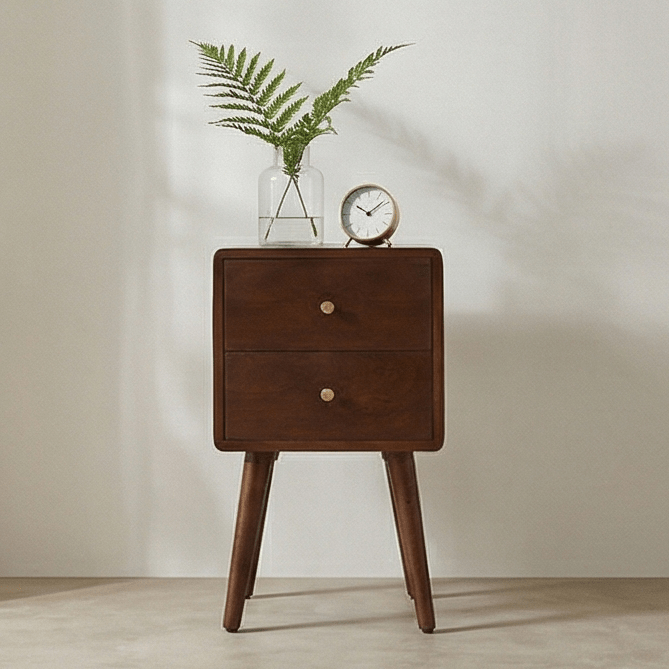 Scandinavian Walnut Logan Narrow Bedside Table | Luxury Home Accessories | Heulog Glow
