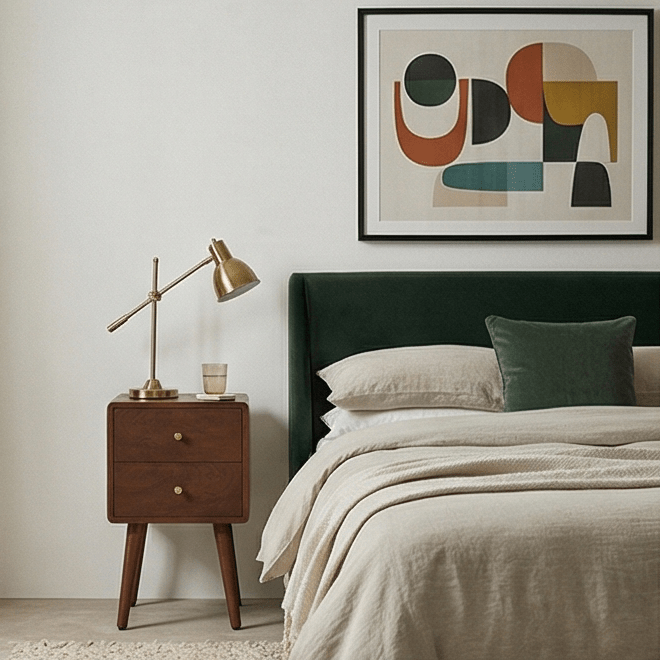 Scandinavian Walnut Logan Narrow Bedside Table | Luxury Home Accessories | Heulog Glow