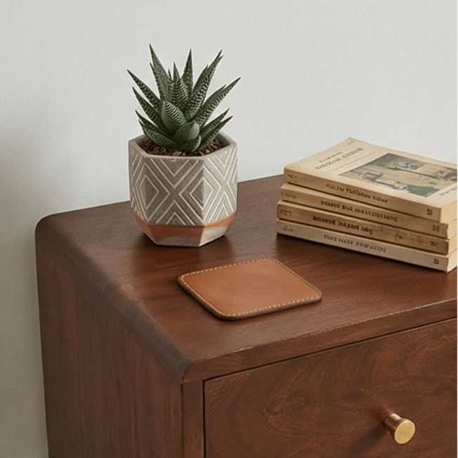 Scandinavian Walnut Logan Narrow Bedside Table | Luxury Home Accessories | Heulog Glow