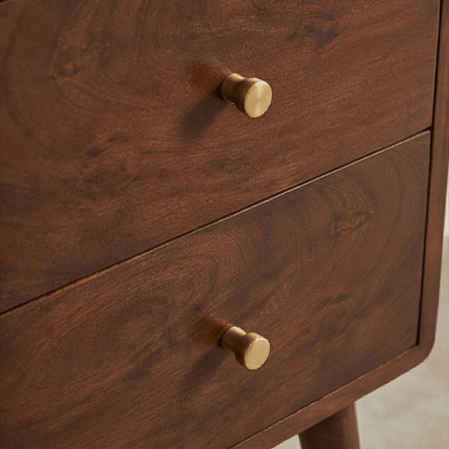Scandinavian Walnut Logan Narrow Bedside Table | Luxury Home Accessories | Heulog Glow