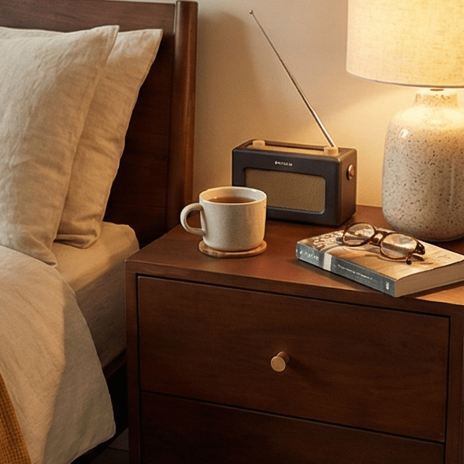 Scandinavian Walnut Oslo Bedside Table | Luxury Home Accessories | Heulog Glow