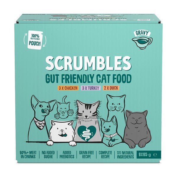 Scrumbles Grain Free Wet Cat Gravy Recyclable Pouch Selection 8x85g | Luxury Home Accessories | Heulog Glow