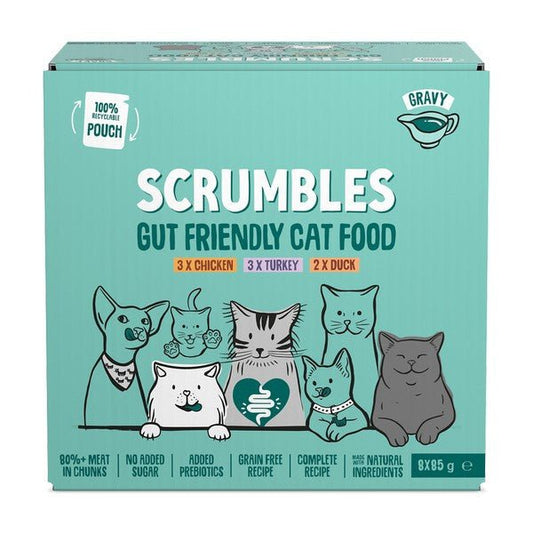 Scrumbles Grain Free Wet Cat Gravy Recyclable Pouch Selection 8x85g | Luxury Home Accessories | Heulog Glow