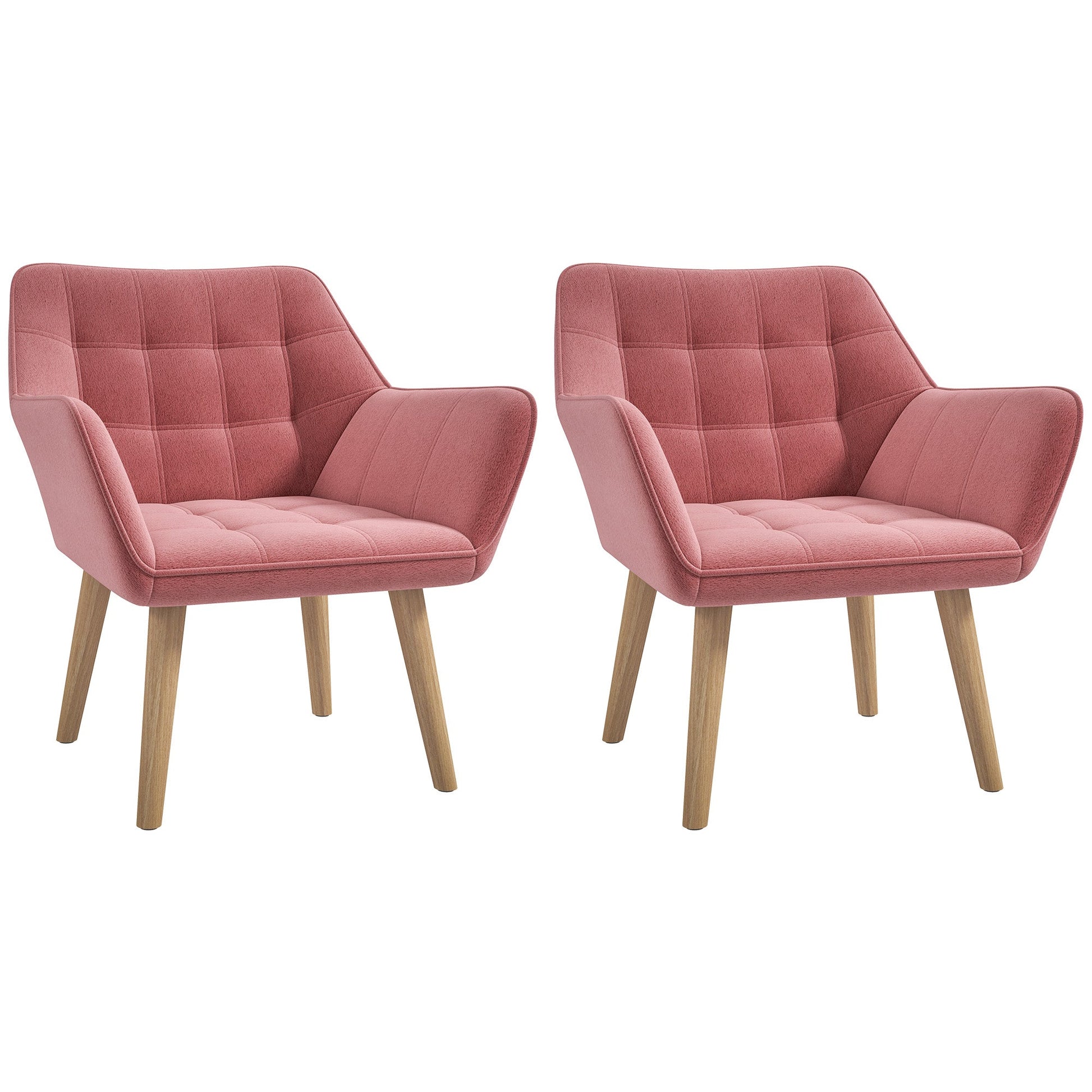 Set of 2 Accent Chair, Arm Chair with Slanted Back, Thick Padding and Rubber Wooden Legs for Living Room, Pink | Luxury Home Accessories | Heulog Glow