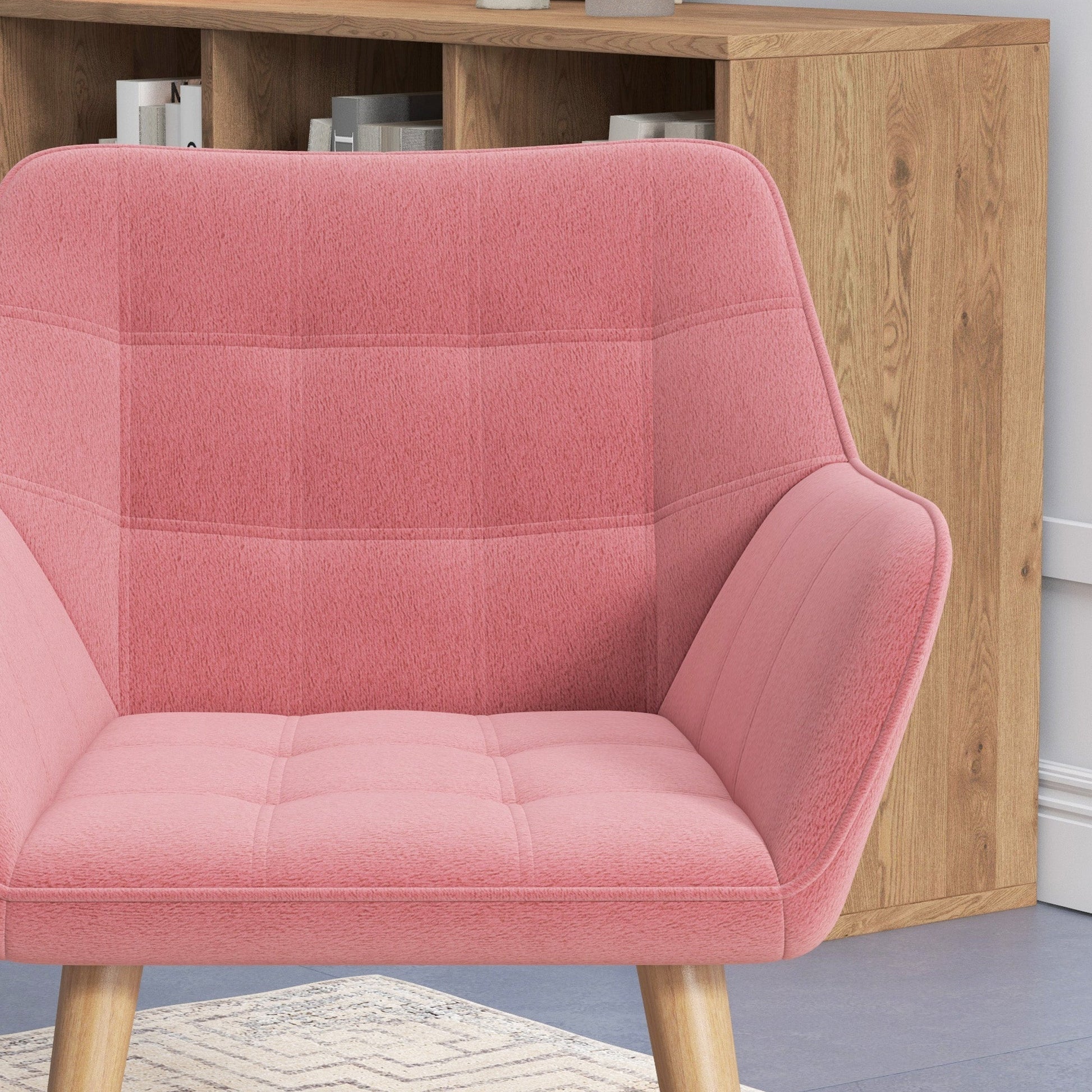 Set of 2 Accent Chair, Arm Chair with Slanted Back, Thick Padding and Rubber Wooden Legs for Living Room, Pink | Luxury Home Accessories | Heulog Glow