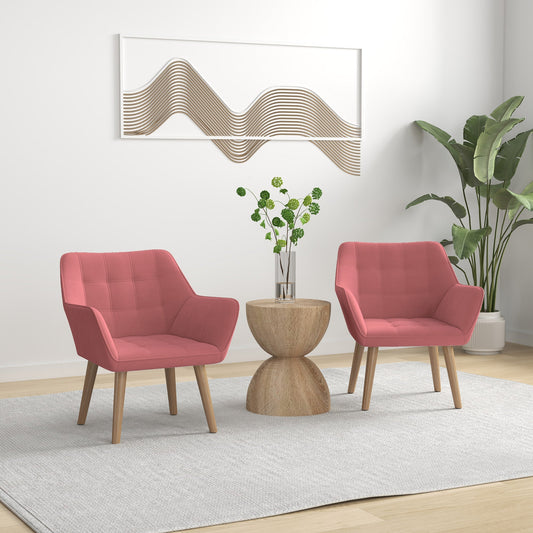 Set of 2 Accent Chair, Arm Chair with Slanted Back, Thick Padding and Rubber Wooden Legs for Living Room, Pink | Luxury Home Accessories | Heulog Glow