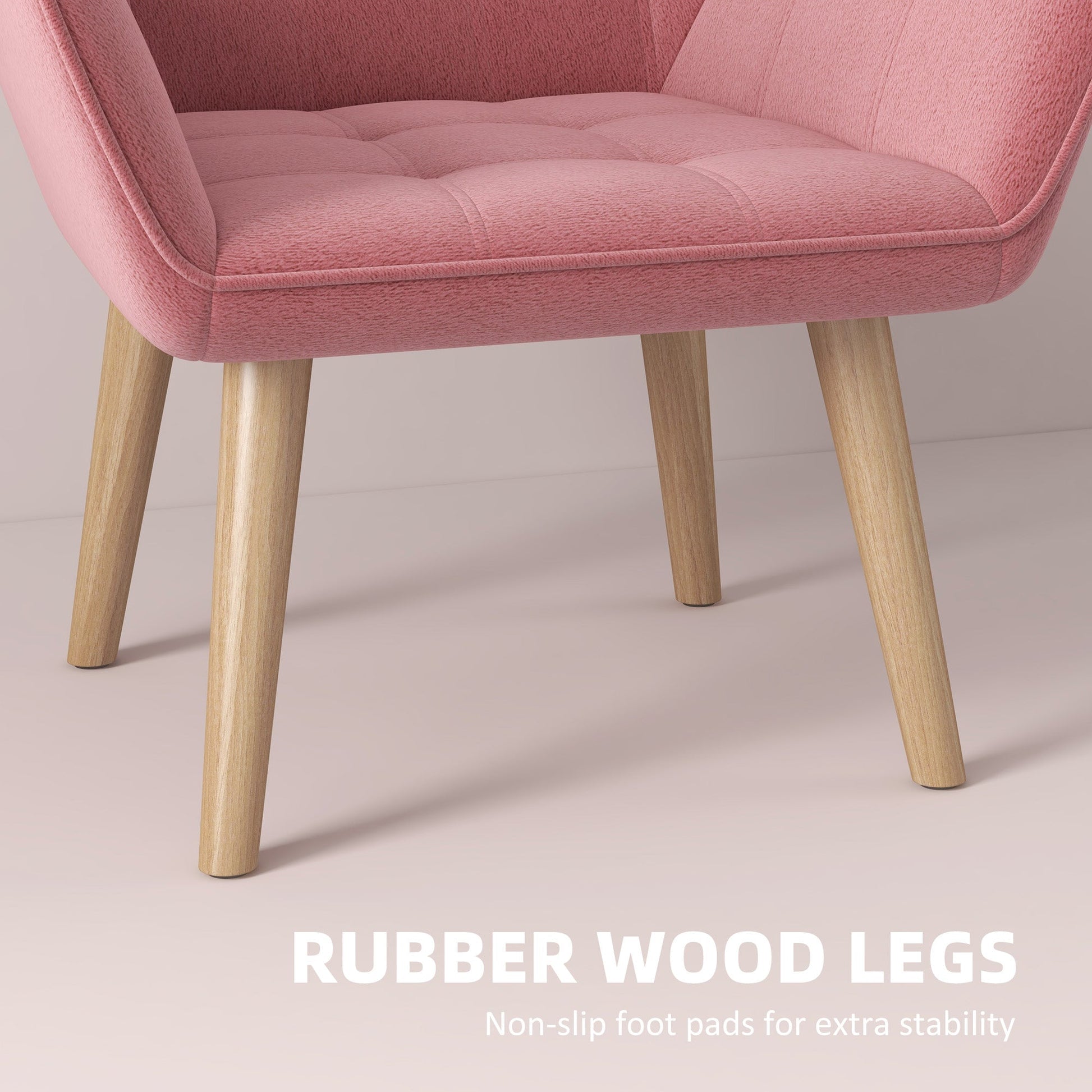 Set of 2 Accent Chair, Arm Chair with Slanted Back, Thick Padding and Rubber Wooden Legs for Living Room, Pink | Luxury Home Accessories | Heulog Glow