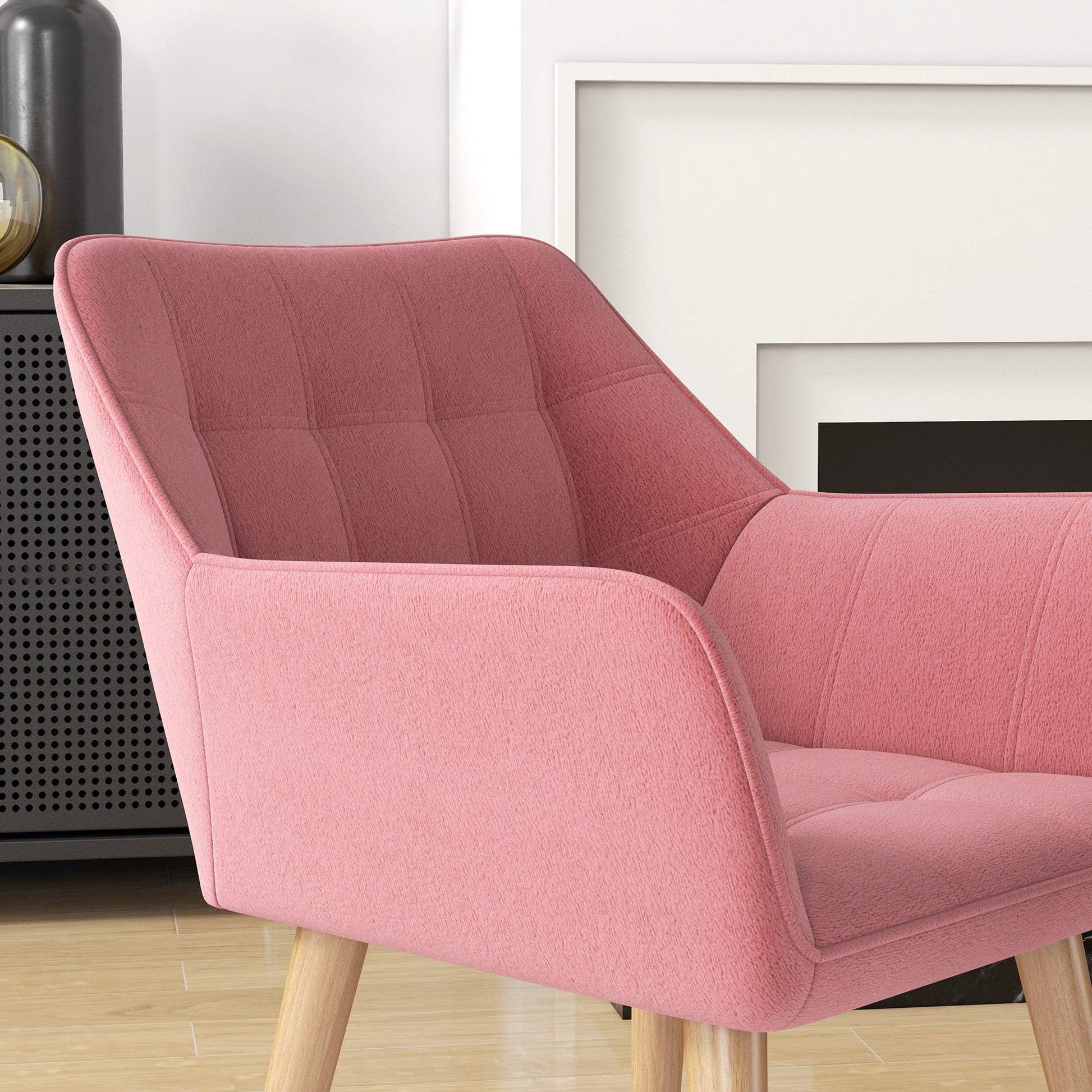 Set of 2 Accent Chair, Arm Chair with Slanted Back, Thick Padding and Rubber Wooden Legs for Living Room, Pink | Luxury Home Accessories | Heulog Glow