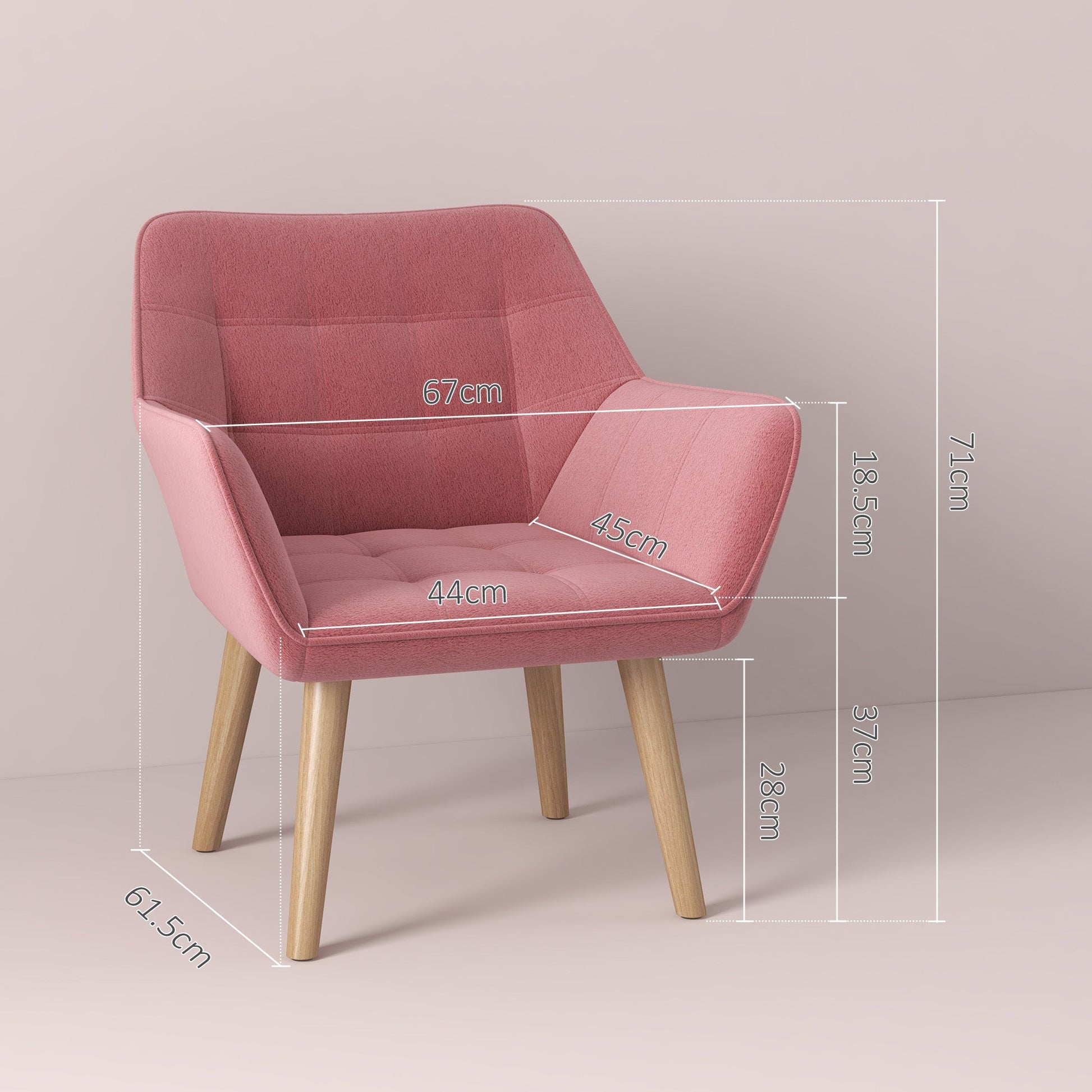 Set of 2 Accent Chair, Arm Chair with Slanted Back, Thick Padding and Rubber Wooden Legs for Living Room, Pink | Luxury Home Accessories | Heulog Glow
