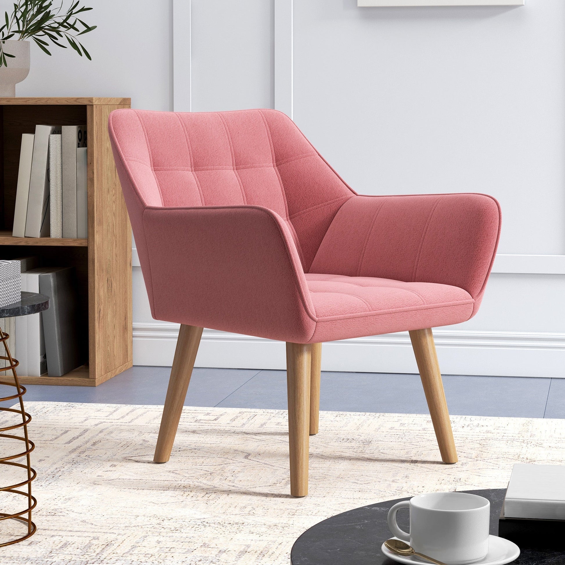 Set of 2 Accent Chair, Arm Chair with Slanted Back, Thick Padding and Rubber Wooden Legs for Living Room, Pink | Luxury Home Accessories | Heulog Glow