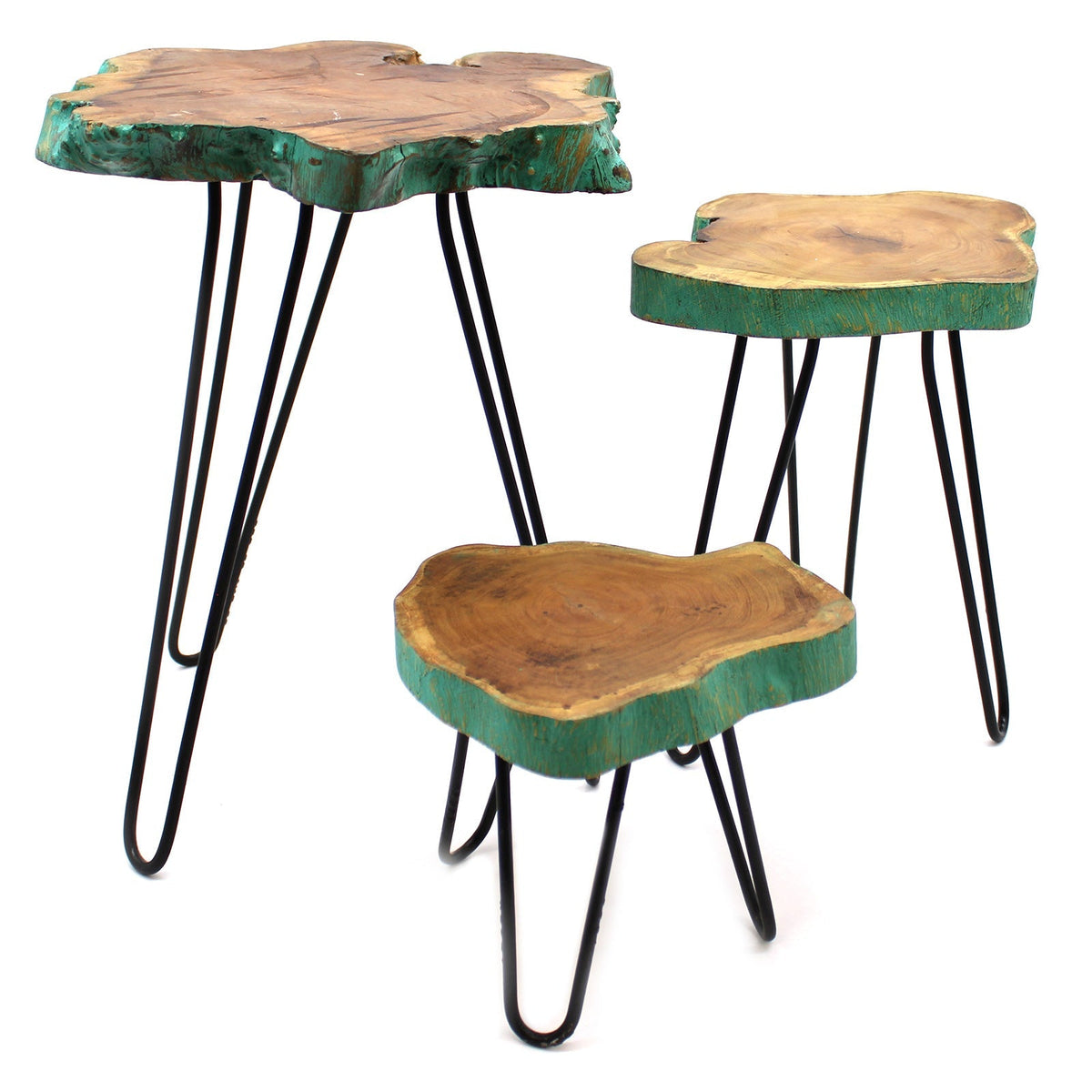 Set of 3 Gamal Wood Plant Stands - Greenwash | Luxury Home Accessories | Heulog Glow
