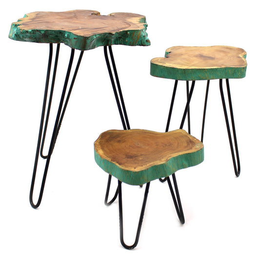 Set of 3 Gamal Wood Plant Stands - Greenwash | Luxury Home Accessories | Heulog Glow