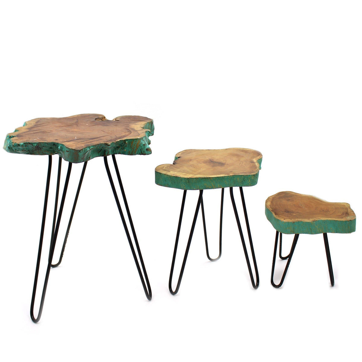 Set of 3 Gamal Wood Plant Stands - Greenwash | Luxury Home Accessories | Heulog Glow