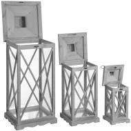 Set Of Three Wooden Lanterns With Traditional Cross Section | Luxury Home Accessories | Heulog Glow