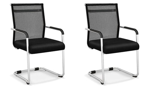 Set of 2 Executive Office Guest Chairs with Metal Sled Base-Black