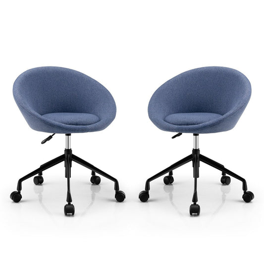 Set of 2 Modern Height Adjustable Swivel Accent Chair with Flexible Casters-Blue