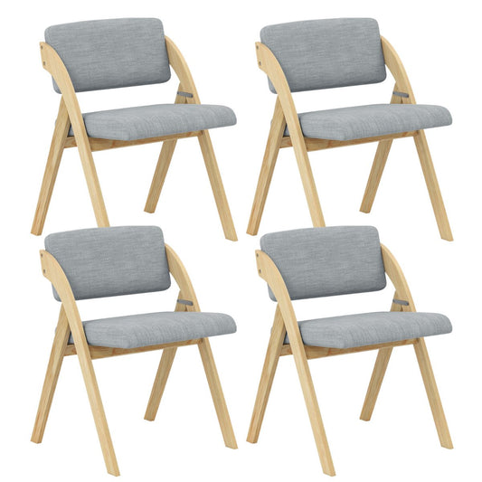 Set of 4 Dining Chairs Folding Kitchen Chair with Rubber Wood Legs-Grey