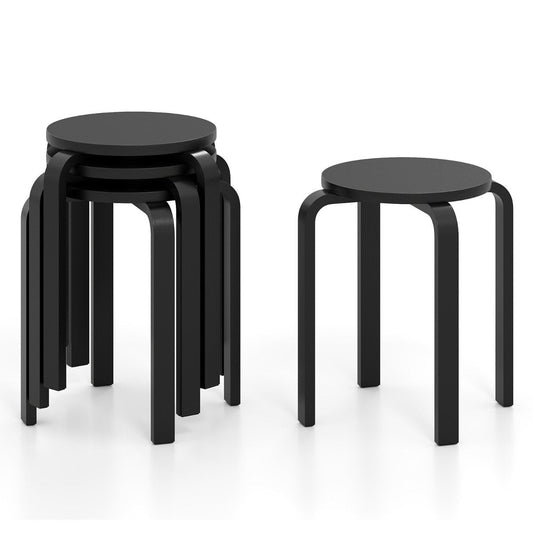 Set of 4 Stackable Dining Stools Bentwood Round Chairs-Black