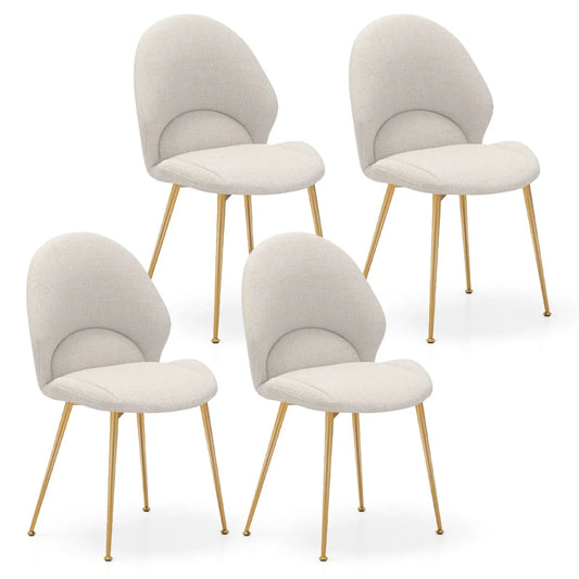Set of 4 Upholstered Accent Chairs with Curved Backrest Adjustable Foot Pads-Grey