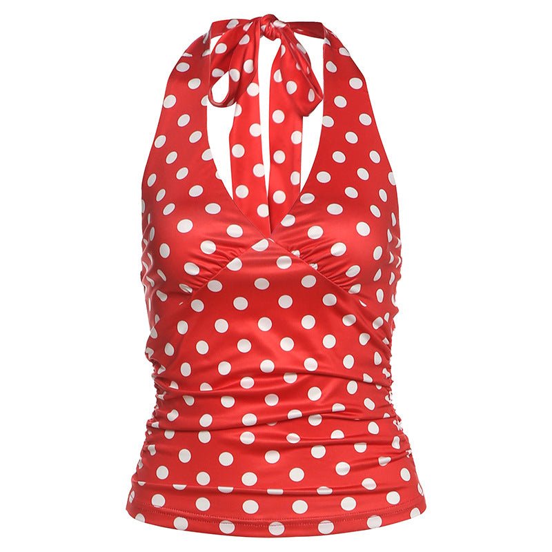 Sexy Black Polka-Dot Printed All-Match Backless V-Neck Halter Neck Bodycon Tank Top | Luxury Home Accessories | Heulog Glow