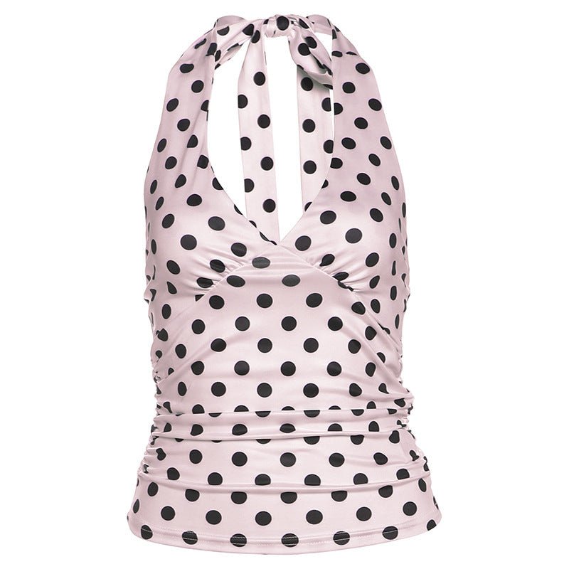 Sexy Black Polka-Dot Printed All-Match Backless V-Neck Halter Neck Bodycon Tank Top | Luxury Home Accessories | Heulog Glow