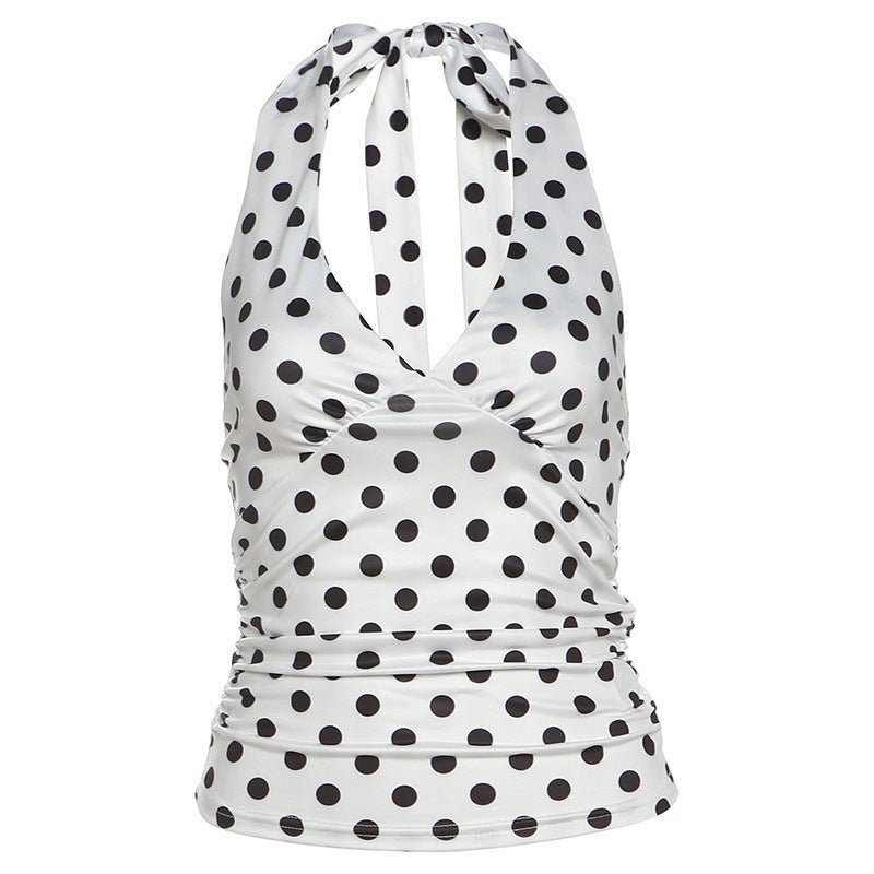 Sexy Black Polka-Dot Printed All-Match Backless V-Neck Halter Neck Bodycon Tank Top | Luxury Home Accessories | Heulog Glow