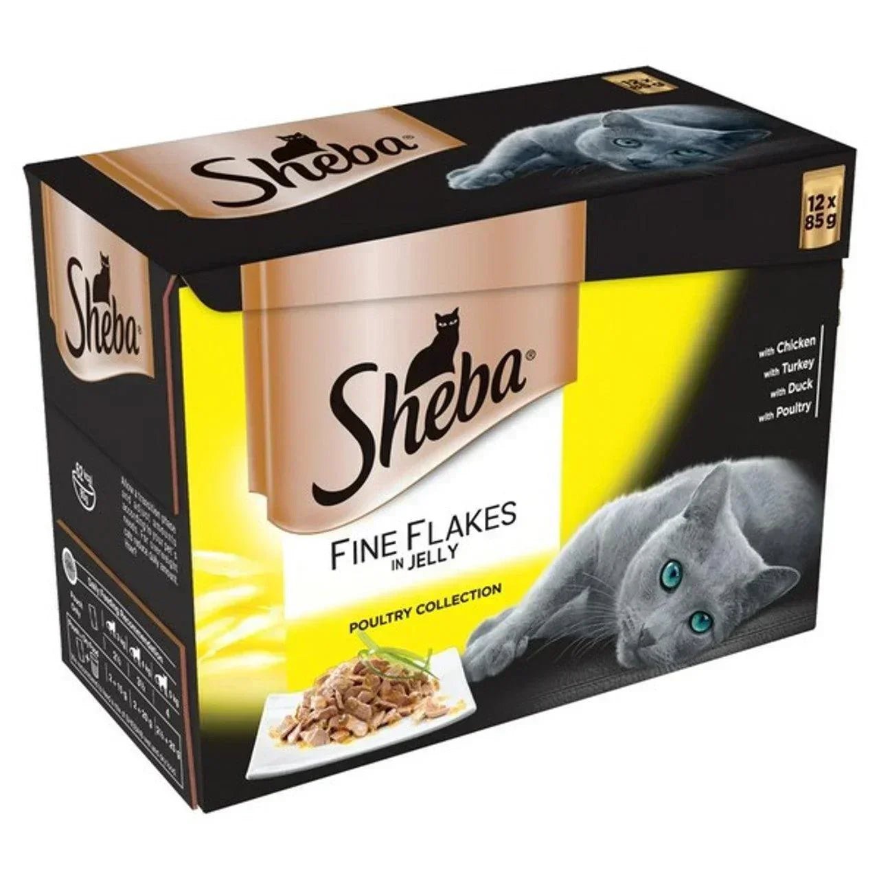 Sheba Fine Flakes Cat Pouches Poultry Collection in Jelly 12x85g pack | Luxury Home Accessories | Heulog Glow