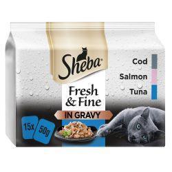 Sheba Fresh & Fine Wet Cat Food Pouches Fish in Gravy 15pk | Luxury Home Accessories | Heulog Glow