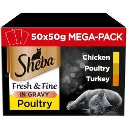 Sheba Fresh & Fine Wet Cat Food Pouches Poultry in Gravy Mega Pack 50pk | Luxury Home Accessories | Heulog Glow